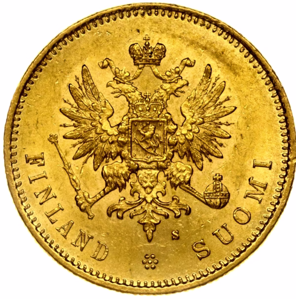 Finland Alexander II 20 Markkaa Gold Coin, dated 1879 (S).