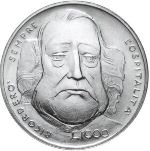San Marino 1000 Lire, 1982 Garibaldi coin, KM 141, San Marino silver coin, 1000 Lire silver, Giuseppe Garibaldi commemorative coin, Rome Mint coin, UNC silver coin, rare European coin, world silver coins, collectible silver coin, House of Emirates®, numismatic treasure, limited mintage coin, historic silver coin
