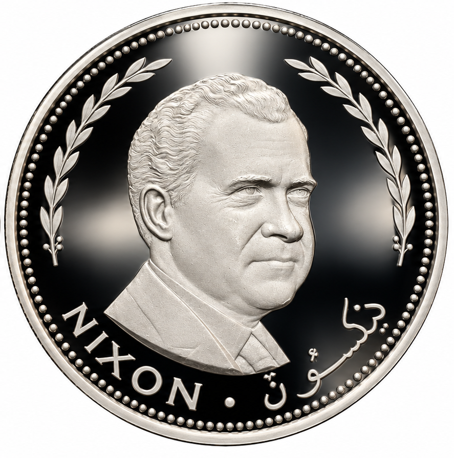 1969 Fujairah 2 Riyals pure 1000 silver coin featuring Richard Nixon, pre-UAE Gulf history
