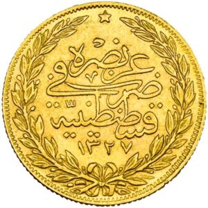 Ottoman Empire: Gold 100 Kurush - Sultan Mehmed V Reşad - 1327 AH
