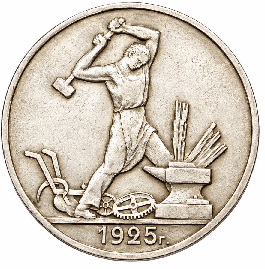 Historic Soviet silver coins and rare Russian numismatic treasures from the early USSR, featuring iconic 1925 industrial-era coinage.