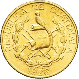 Guatemala gold 5 Quetzales coin, 1926. Latin American Gold Coins
