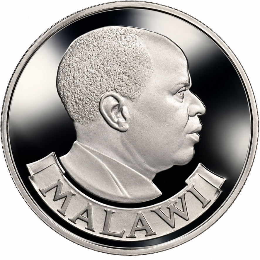 Malawi 1978 Silver 5 Kwacha .925, 28.28g, president Hastings Banda portrait